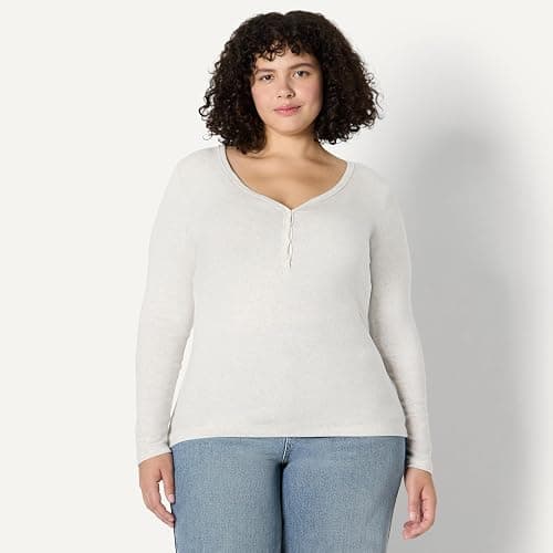 Amazon Essentials Women's Ribbed Knit Long Sleeve Henley Slim Fit T-Shirt thumbnail 6