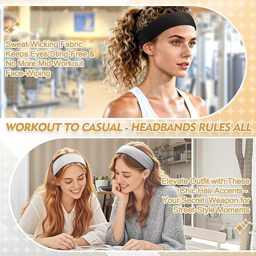 Headbands for Women and Men - 8 Pcs Black White Headband Hair Bands Accessory Stretchy Soft Fabric Sweat Head band for Workout Sport Stocking Stuffers for Men Women Husband Wife Friend Christmas Gifts thumbnail 5