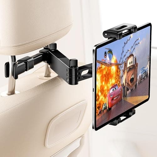 BKWITY Tablet Holder for Car Headrest, ipad Car Holder Back Seat [3 in 1 Extension Arm], 360° Rotating Adjustable Road Trip Essentials for 4.7-11" iPad Pro, Air, Mini, Galaxy, Fire - Image 1