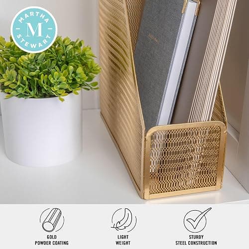 Martha Stewart Ryder Gold Mesh Metal Single Slot Magazine File Holder, Desktop Organizer, 9.75 x 3.75 x 11.5 thumbnail 4