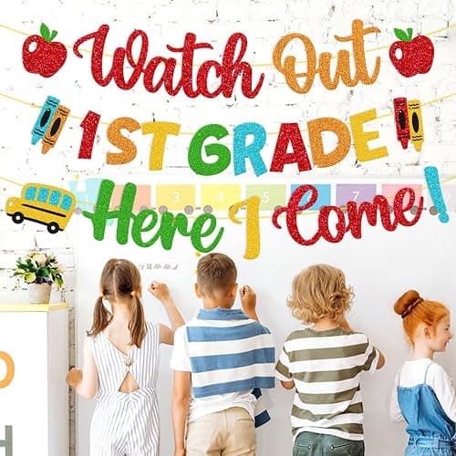 Welcome to 1st Grade Decoration Watch Out 1st Grade Here I Come Banner | Hello First Grade Decor the First Day of School Bulletin Board Backdrop for Students Teachers thumbnail 7