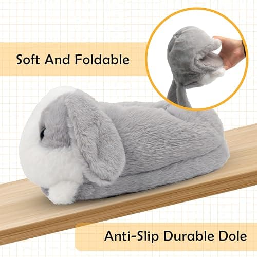 Aopuro Women's Animal Rabbit Slippers Cute Plush Warm Cartoon Slippers Gifts for Birthday Christmas thumbnail 3
