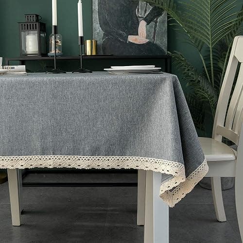 EHouseHome Faux Linen Tablecloth with Lace Trim - Waterproof/Spill Proof/Stain Resistant/Wrinkle Free/Oil Proof - for Banquet, Parties, Dinner,Kitchen,Wedding,Coffee,Holiday,Grey Square 52X52Inch thumbnail 3