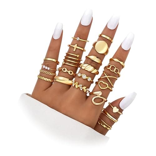 FAXHION 60 Pcs Gold Stackable Rings for Women, Knuckle Rings Chunky Gold Ring Set Dainty Stacking Cute Rings, Multiple Sizes Cute Jewelry Set Gift thumbnail 9