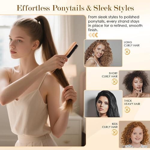 Slick Back Hair Brush for Women & Men, Boar Bristle Hair Brush for Thin & Fine Hair, Soft Smoothing Baby Hairs for Polishing, Deepening, Styling, Sectioning & Parting-Wide Rat Tail thumbnail 2