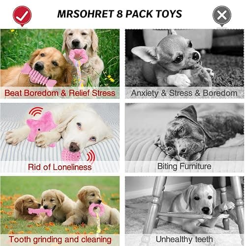 MRSOHRET Puppy Toys, 8 Pack Puppy Chew Toys for Teething, Cute Pink Small Dog Toys Set, Teething Toys for Puppies, Soft Durable Interactive Chew Toy for Small Dogs - Pink thumbnail 4