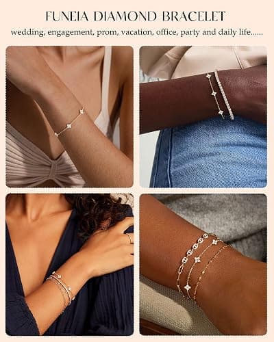 FUNEIA Dainty Silver Gold Bracelets for Women Trendy Non Tarnish 14K Gold Plated Waterproof Diamond Bracelets Cute Stackable Heart Butterfly Clover Cross Evil Eye Charm Bracelet Stack Jewelry Gifts thumbnail 5