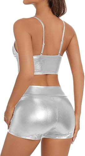 Gatielzana Women's Metallic Rave Booty Shorts Shiny High Waisted Bottoms for Dance Festival thumbnail 3