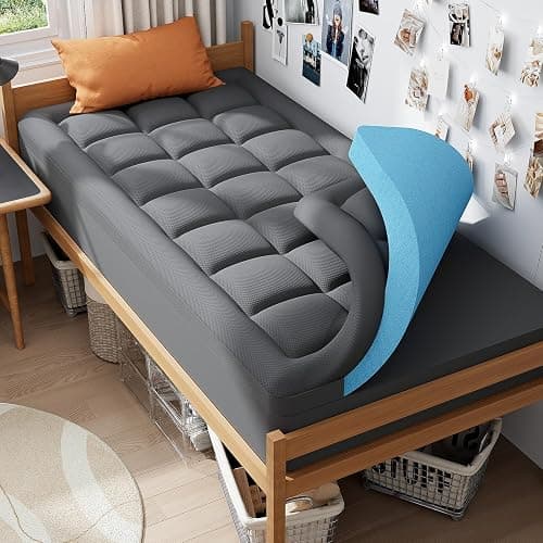ELEMUSE Twin XL Dorm Dual Layer 3 Inch Memory Foam Mattress Topper for College, Dorm Room Essentials, 2 Inch Cooling Gel Foam and 1 Inch Soft Pillow Top Bed Pad,Back to School,Grey - Image 1
