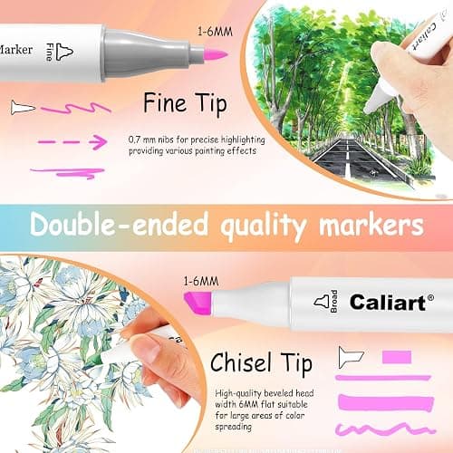 Caliart Pastel Markers, 61 Colors Dual Tip Art Markers Sketch Pens Permanent Alcohol Based, with Case for Adults Artists Drawing Illustration Sketching Coloring thumbnail 5
