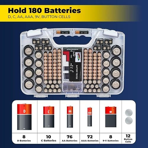 Ontel Battery Daddy Storage & Organizer Case with Tester, Stores & Protects Up to 180 Batteries, Double-Sided, Durable Design with Clear Locking Lid, Secure Latches & Portable Carrying Handle - White thumbnail 2