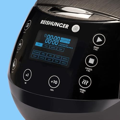 REISHUNGER Digitaler Reiskocher & Dampfgarer Schwarz | 1,5 L bis 8 Personen | Warmhaltefunktion, Timer & Premium Innentopf | Multikocher, 12 Programme, 7-Phasen-Technologie thumbnail 8