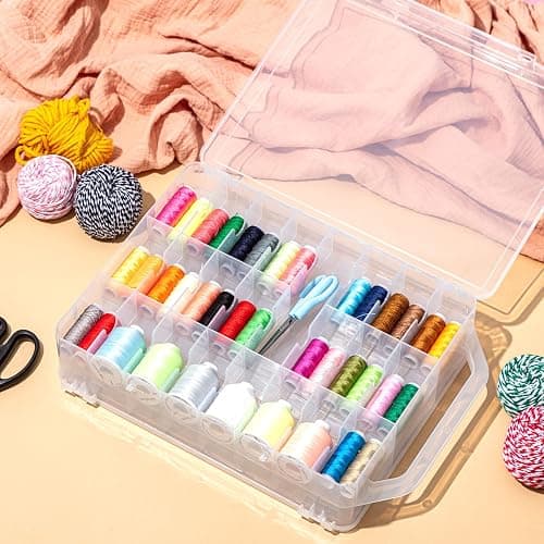 Mifoci 1 Pcs 46 Grids Sewing Organizer Double Sided Thread Box Storage Portable Clear Plastic Thread Holder for Embroidery Sewing Crafts Beads Embroidery Floss thumbnail 5