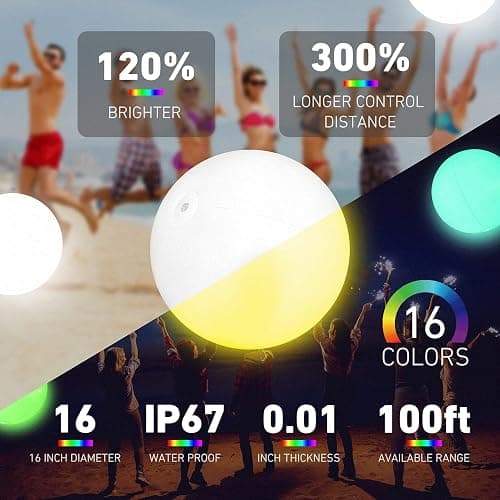 Pool Toys - LED Beach Ball with Remote Control - 16 Colors Lights and 4 Light Modes, 100ft Control Distance - Outdoor Beach Party Games for Kids Adults, Pool Patio Garden Decorations (1PCS). thumbnail 2
