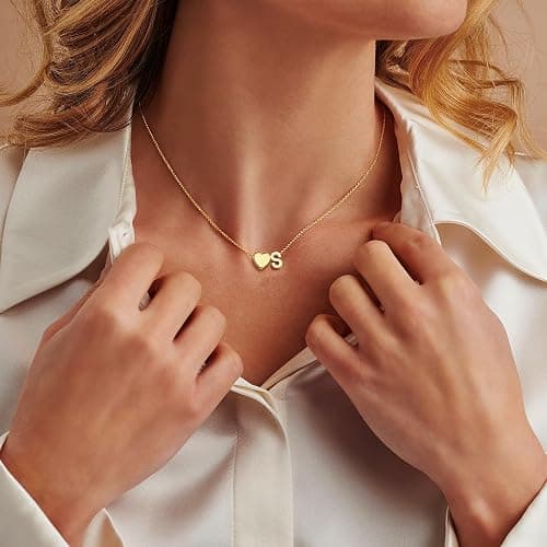 Treasure Bender Christmas Gifts for Grandkids Teens Girls - 18K Gold Plated Heart Initial Pendant Necklaces for Women Girl Birthday Gifts Stocking Stuffers for Teen Girls Women Jewelry thumbnail 4