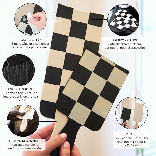 FRAMAR Checkered Balayage Board and Paddle Set - Long and Short Foil For Highlights, Highlighting Board, Hair Salon Supplies, For Enhanced Precision - 2 Pack - Cream and Black thumbnail 2