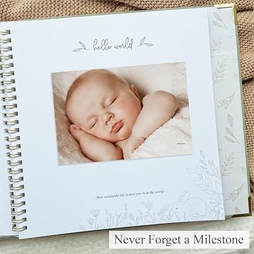Baby Book Keepsake Boy or Girl Timeless Baby Memory Book First 5 Years for Baby Shower Gender Neutral Baby Scrapbook New Mom Gift Baby Journal from Birth to Age 5 Milestone Book Sage Green thumbnail 5