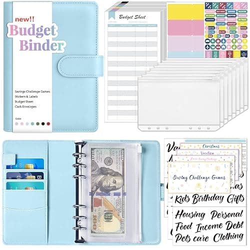 Sooez Budget Binder with Money Saving Challenge, Money Saving Binder with Cash Envelopes, Expense Sheets, Challenge Tracker & Category Labels, Envelope Savings Challenges Book for Home Office School - Image 1