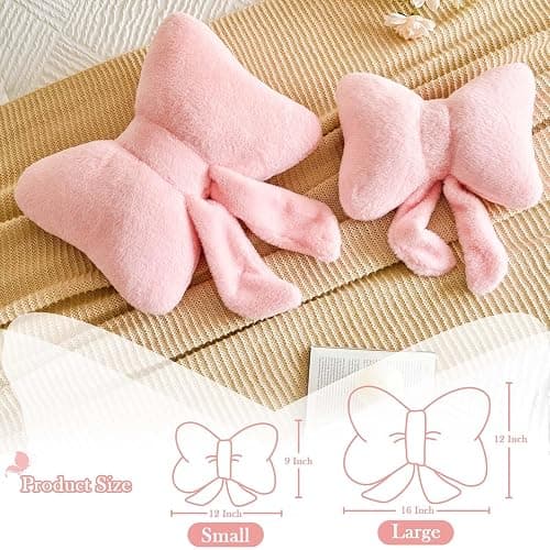 Lfsaaj Bowknot Pillow Pink Cute Bow Decorative Throw Pillows 12" Aesthetic Home Decor Bow Cushions Butterfly Knot Plush Pillow for Bedroom Couch thumbnail 2