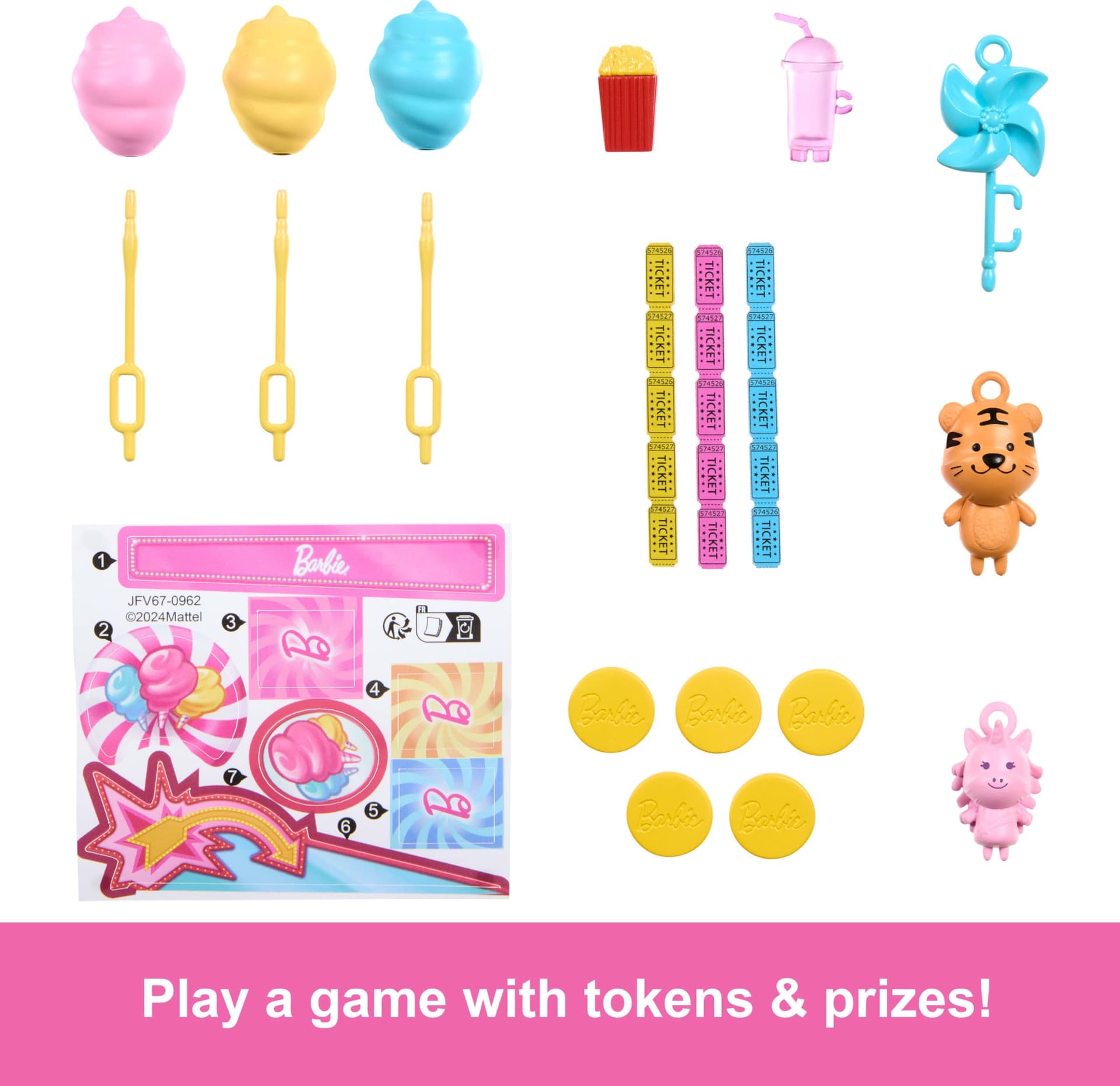 Barbie Mysteries: Beach Detectives Malibu” Doll & Cotton Candy Game Booth Playset with 20 Accessories Including Prizes, JFV67 thumbnail 5