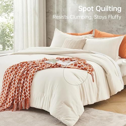 MUXHOMO Queen Comforter Set, All Season Ultra Soft Down Alternative Bedding - 3 Piece Lightweight Bed Set Includes 1 Comforter (90"x90") and 2 Pillow Shams (20"x26"), Ivory thumbnail 5