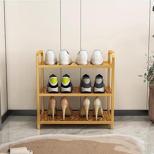 CBBZJY 3 Tier Metal Shoe Rack Organizer Vertical Design Entryway Storage Cabinet for Entrance or Kitchen Small and Narrow Free Standing Gold thumbnail 2
