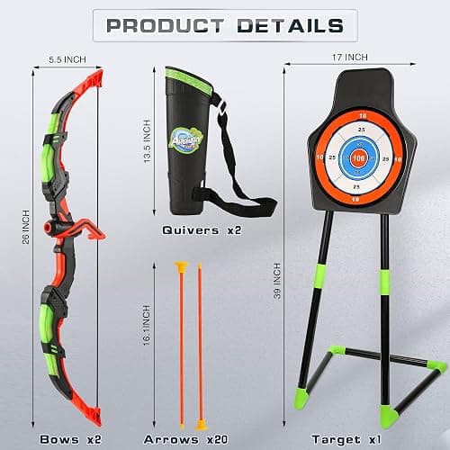 Bow and Arrow Set for Kids, 2 Pack LED Light Up Archery Set with 20 Suction Cup Arrows, Indoor and Outdoor Toy for Boys Girls Age 4-8 8-12 with Standing Target&2 Quivers, Birthday Gift 3-12 Years Old thumbnail 8