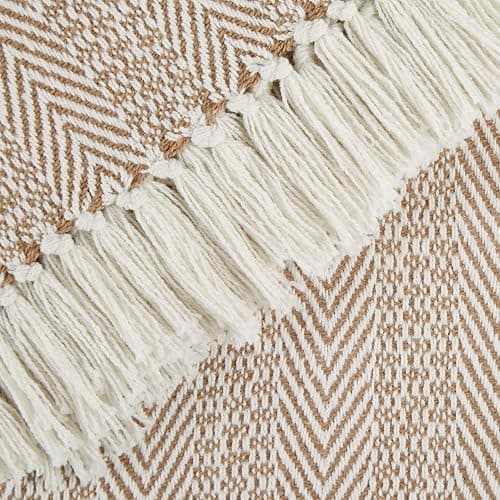 DII Herringbone Striped Collection Cotton Throw Blanket, 50x60, Stone thumbnail 5