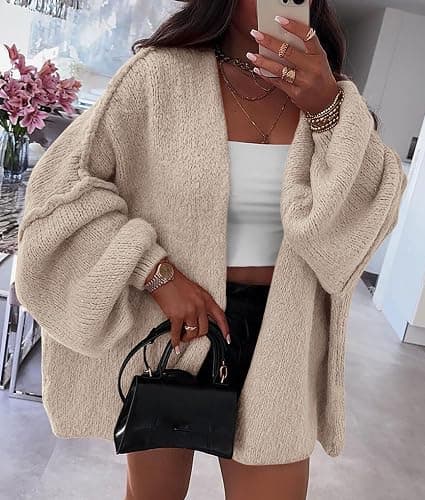 PRETTYGARDEN Womens Open Front Oversized Cardigan Sweaters | Soft Chunky Knit, Baggy Loose Fit, Long Lantern Sleeve Lightweight Sweater, Casual Daily Going Out, Fall Winter Outfits thumbnail 8