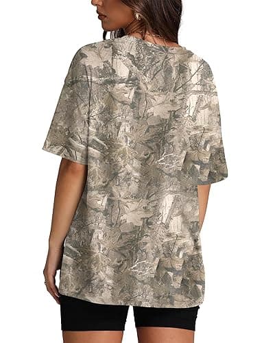 Sujama Camo Shirt Women Men Oversized Maple Leaf T Shirts Graphic Baggy Shirts Tops Crewneck Short Sleeve Tees Streetwear - Medium - Khaki thumbnail 4