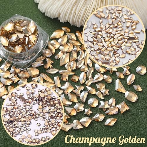 qiipii 4080Pcs Gold Nail Rhinestones, More Quantity 1.5-4mm Mini Flatback K9 Glass Crystal & 3D Multi Shapes Gems, Champagne Gold Gems Round Stones Diamonds jewels Gemstones for Nail Face Eyes Makeup thumbnail 3