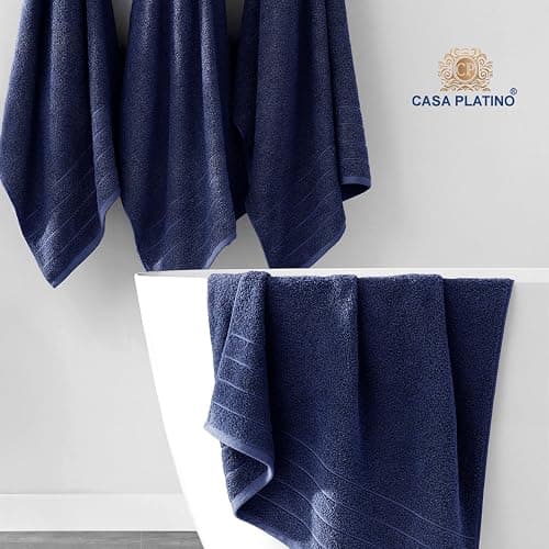 Casa Platino Luxury Cotton Bath Towel Set - 18 PCs - Low Twist, Soft & High Absorbency - 6 Bath, 6 Wash Cloth, 6 Hand Towels - Classic Hotel Quality, Durable & Ideal for Modern Bathrooms - Navy Blue thumbnail 8