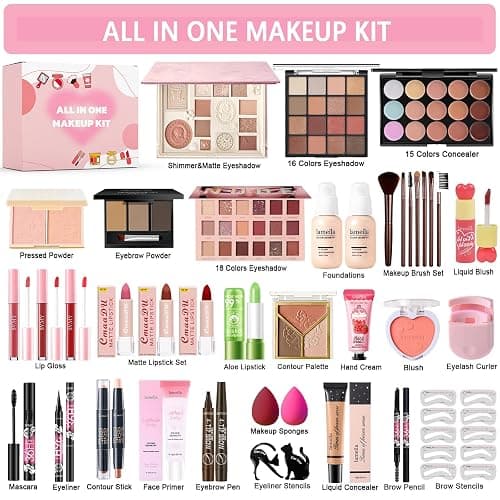 All in One Makeup Kit Makeup Set for Women Full Kit, Make Up Gift Set for Women Teens Girls, Makeup Essential Bundle Includes Eyeshadow Foundation Lipsticks Mascara Eyeliner Cosmetic Brush Set thumbnail 2