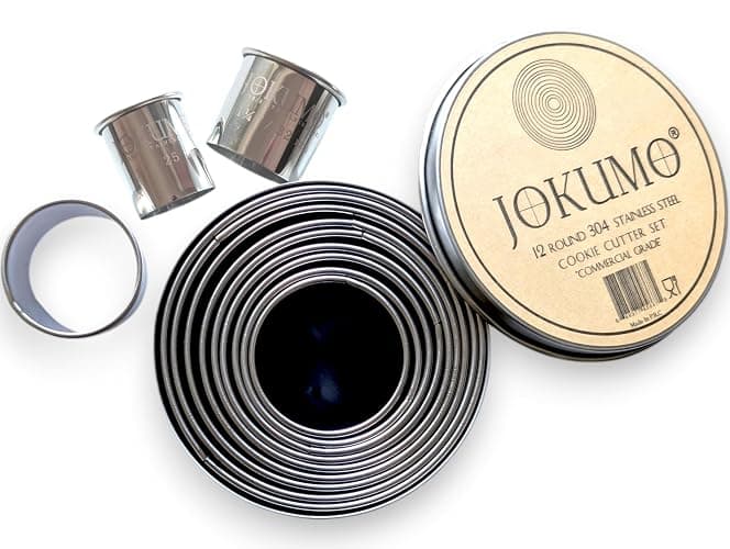 JOKUMO 12 Piece Plain Round Pastry/Cookie Cutter Set Heavy Duty Commercial Grade 18/8 304 Stainless Steel - Metal Marked Size – Perfect For Cooking Enthusiast - Image 1