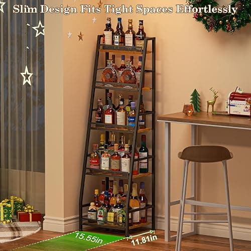 5-Tier Trapezoid Liquor Stand for Home Bar, Large-Capacity Liquor Cabinet Bar for Home, Stepped Wine Rack Freestanding Floor for Whiskey, Corner Wine Bottle Display Shelf with Fences for Living Room thumbnail 4