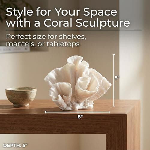 Decorative Coral Inspired Sculpture for Home, Bathroom, Room and Living Room Decor - Resin Ornaments for Shelf & Office Display - Coastal Figurine for Coffee Table Decor - 6", Ivory & Tan thumbnail 2