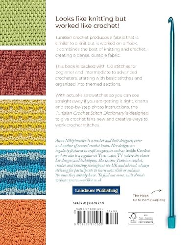 Tunisian Crochet Stitch Dictionary: 150 Essential Stitches with Actual-Size Swatches, Charts, and Step-by-Step Photos (Landauer) Beginner to Advanced Afghan Crocheting Patterns - Knit, Lace, and More thumbnail 2