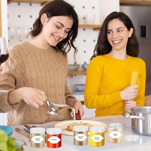 PeacePeo 8 OZ Plastic Jars, 48 Pack Clear Slime Containers with Lids | Stackable Leakproof Storage Jars, White Lids, Round Empty, Wide Mouth, for Pantry, Cabinet and Countertop Organization thumbnail 6