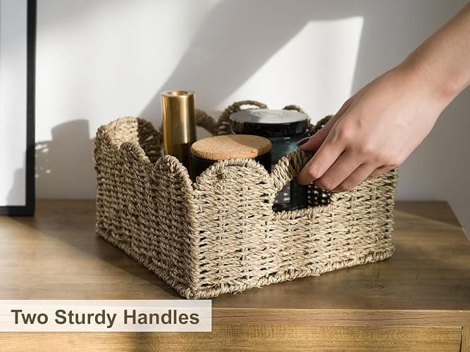 StorageWorks Scalloped Wicker Basket, Hand-woven Rattan Baskets with Built-in Handles, Seagrass Basket for Organizing and Decor, 2 Pack thumbnail 2