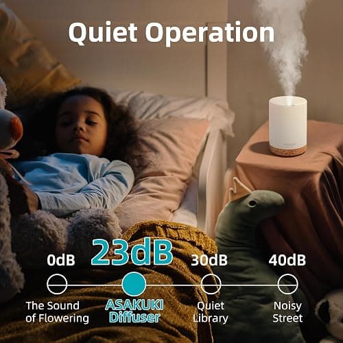 ASAKUKI Essential Oil Diffuser, Aromatherapy Cool Mist Home Humidifier with 7 LED Color Changing Light and Auto-Off Safety Switch, 6 Essential Oils Set, 300ml (Brown with Oils) thumbnail 5
