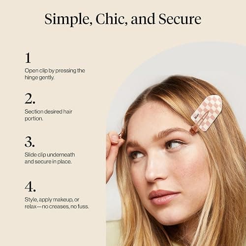 Kitsch Creaseless Hair Clips for Women - No Crease, No Bend Hair Clips for Styling, Bangs, Makeup Application, Face Wash | Recycled Acrylic - Checkered Terracotta | Ideal Gifts for Women, 2pcs thumbnail 6
