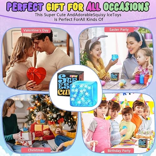 Squishy Fidget Toys Adults Stress Cube - Glow in The Dark Snowflakes Sensory Toys for Kids with Autism Stress Balls for Kids Teens Squeeze Squishy Toys Easter Basket Stuffers thumbnail 8