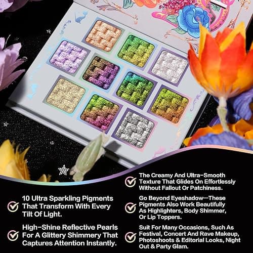 UCANBE Chameleon Multichrome Eyeshadow Palette, 10 Colors Shifting Chromatic Sparkling Metallic Eye Shadow, Multi-Use Blendable Holographic Glitter Shimmer Eye Makeup Palllet (Lunar Mirage) thumbnail 2