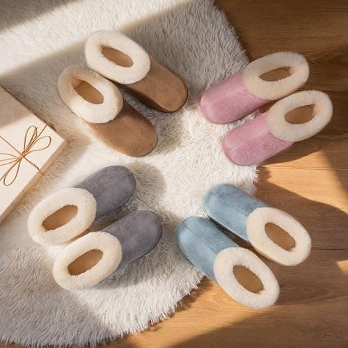 EverFoams Women's Microsuede Cozy Memory Foam Winter Slippers with Fuzzy Faux Fur Collar and Indoor Outdoor Rubber Sole thumbnail 7