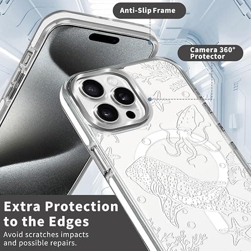 OKBUOK for iPhone 13/14 Case [Compatible with Magsafe],Girls Women Clear Magnetic Case Silicone Shockproof Protective Cover with Pattern White Ocean Whale Shark thumbnail 2