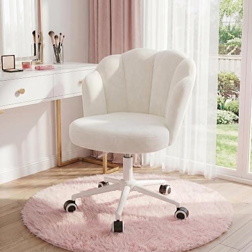 Homkdom Desk Chair with Wheels & Petal Back | Height Adjustable, 360 Swivel, Armless Design, Stylish and Comfortable for Home Office, Study Room - White thumbnail 14