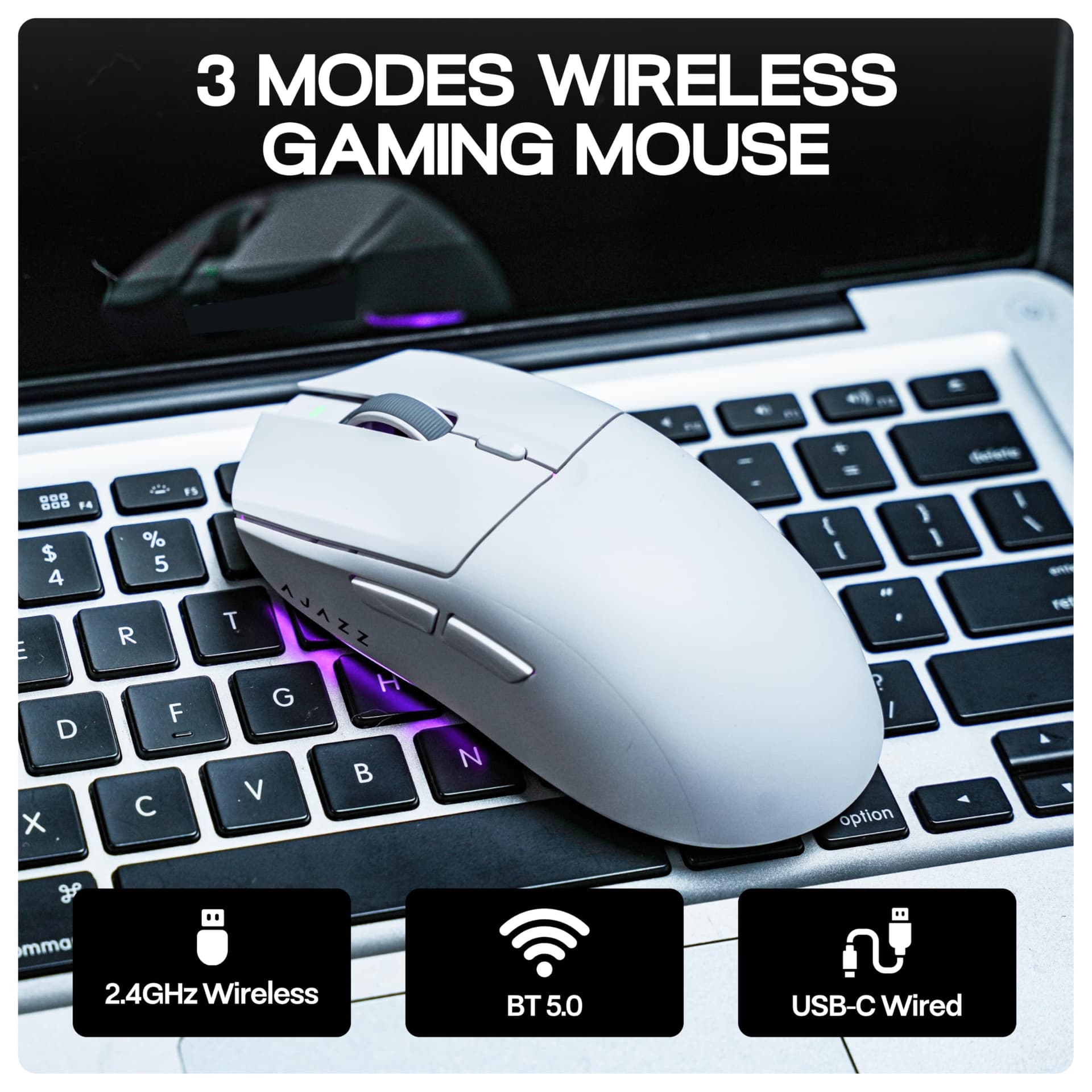 MechLands AJAZZ AJ139 V2 MC Gaming Mouse with Charging Base, Adjustable 12,000 DPI, PAW3311 Sensor, 3 Modes Wireless Mouse, 500mAh Battery, 1000 Polling Rate, 66g Lightweight, Win/Mac (White) thumbnail 5