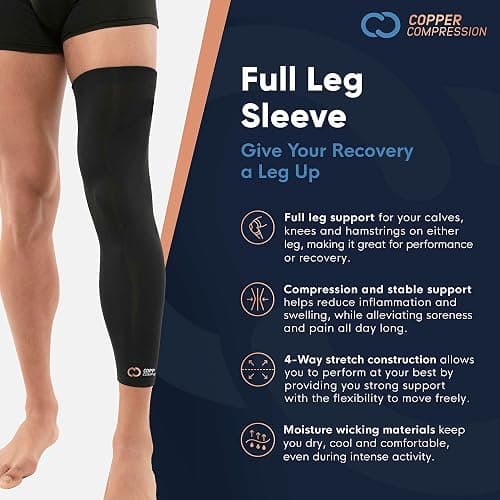 Copper Compression Leg Compression Sleeve - Copper Infused Knee Stabilizer Brace for Running, Meniscus Tear, ACL, MCL, Arthritis, Joint Pain Relief - Thigh & Calf Support for Men & Women thumbnail 3