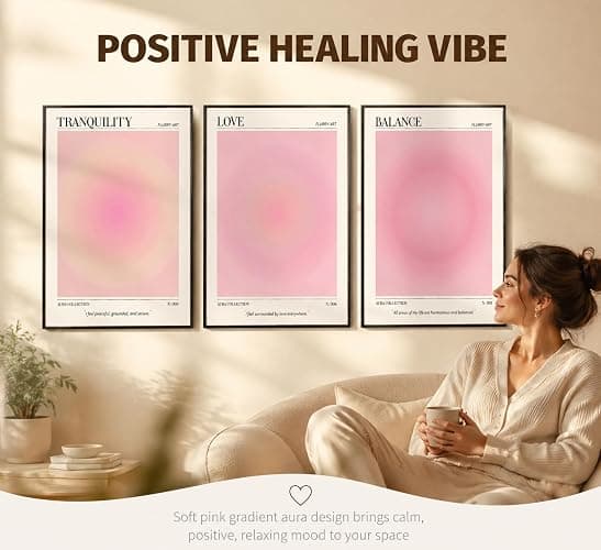 3pcs Pink Aura Collection Gradient Canvas wall art Positive Minimalist Fluppy Art Picture Wall Decor Trendy Aesthetic Poster Print Artwork for Bedroom, Living Room, girls room Home Decoration【UNFRAMED】 thumbnail 5