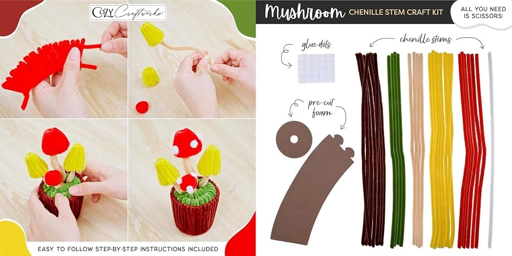 WeVeel Cozy Craftworks Chenille Stem Plant Craft Kit for Adults – Create 4 Botanical Designs (String of Pearls, Snake Plant, Cactus & Mushroom) – Relaxing DIY Arts & Crafts Kit with All Supplies thumbnail 5